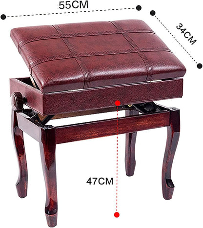 ZHOUYANB Piano Stool Dressing Table Height Adjustable Bench Genuine Leather Keyboard Padded Cushion Filling with High Resilience Sponge 55 X 34 47-57cm (Mahogany One Size)