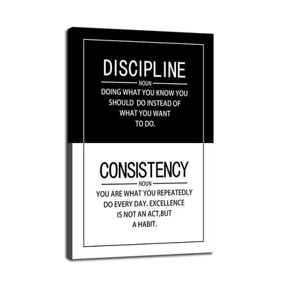 Motivational Wall Art for Office Consistency Discipline Noun Quote Inspirational Positive Poster Inspiration Canvas Painting Prints Wall for Living Room Home Decor Framed Artwork [24''W x 36''H]