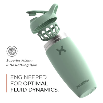Promixx Pursuit Shaker Bottle Insulated Stainless Steel Water Bottle and shaker Cup, 18oz, Coral