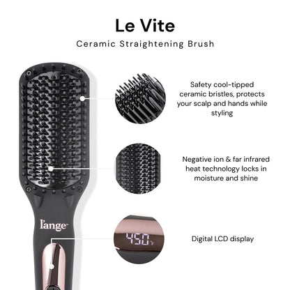 L'ANGE HAIR Le Vite Straightening Brush | Heated Straightener Flat Iron for Smooth, Anti Frizz Hair | Dual-Voltage Electric Brush Straightener | Hot Brush for Styling