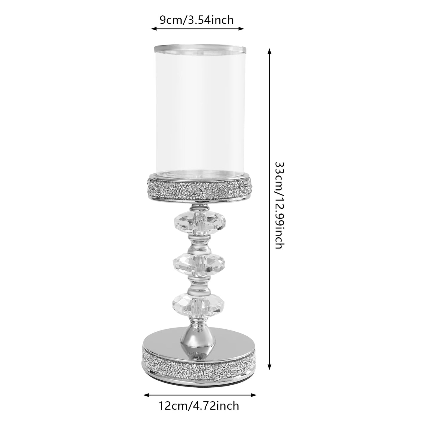 Candle Holder, Crystal Candlesticks Holder Set, Tabletop Pillar Candle Holders for Wedding, Parties, Events, Chirstmas, Home Decor, Table Centerpieces (Silver 04, L)