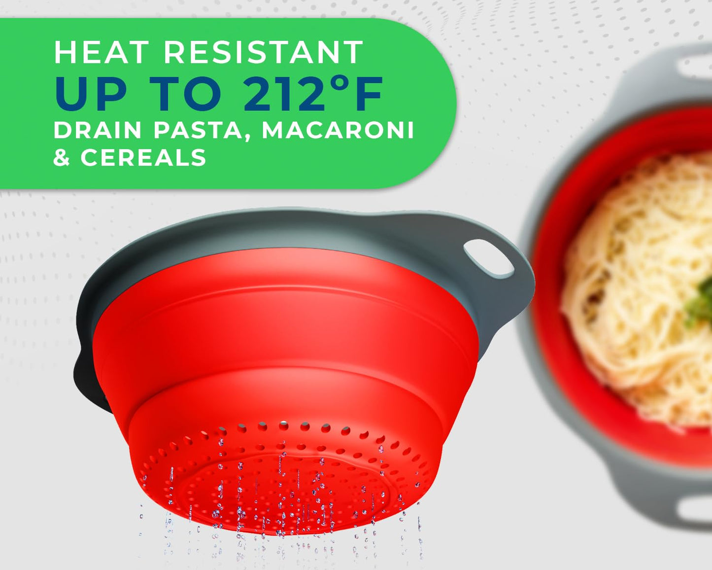 Ultimate Kitchen Strainers Set of 2 - Collapsible Silicone Colanders For Easy Storage by Comfify - Use with Pasta & Veggies or as a Fruit or Berry Bowl with Strainer - Irreplaceable for Campers - Blue