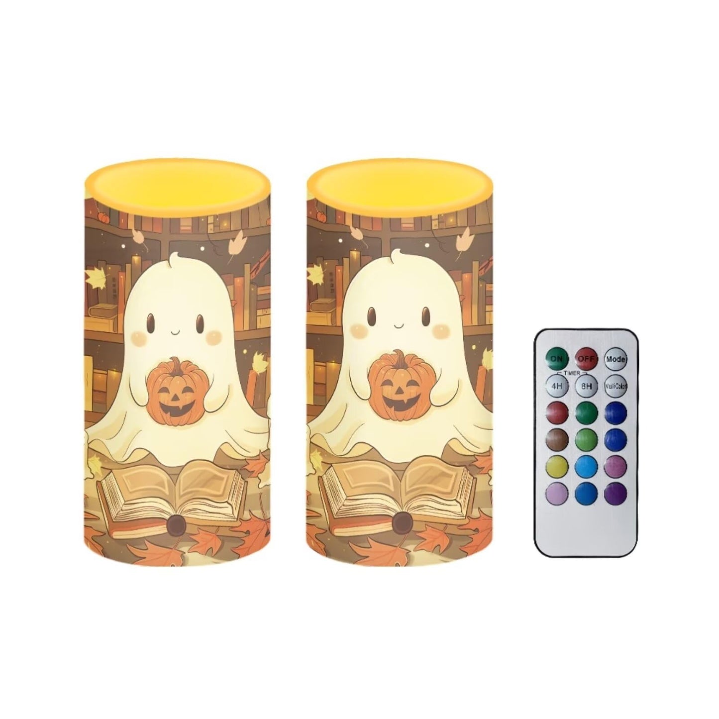 Luarisgur Ghost Pumpkin Battery Candles with Remote Control Flameless Flickering LED Candles for Autumn Thanksgiving Fall Decor Harvest Halloween Party Dining Room Table Centerpiece