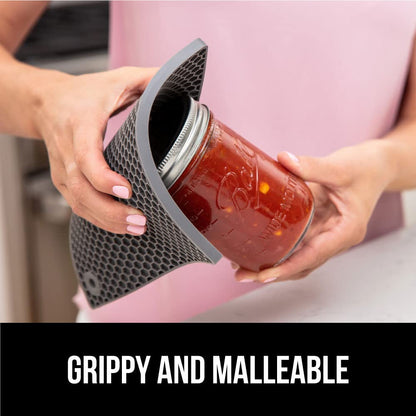 GORILLA GRIP BPA-Free Soft Silicone Oven Mitts and Pot Holders Sets, Heat Resistant Waterproof Cooking Gloves, Thick Cotton Lining, Flexible Gripping for Baking Grilling, Kitchen Trivets, Turquoise