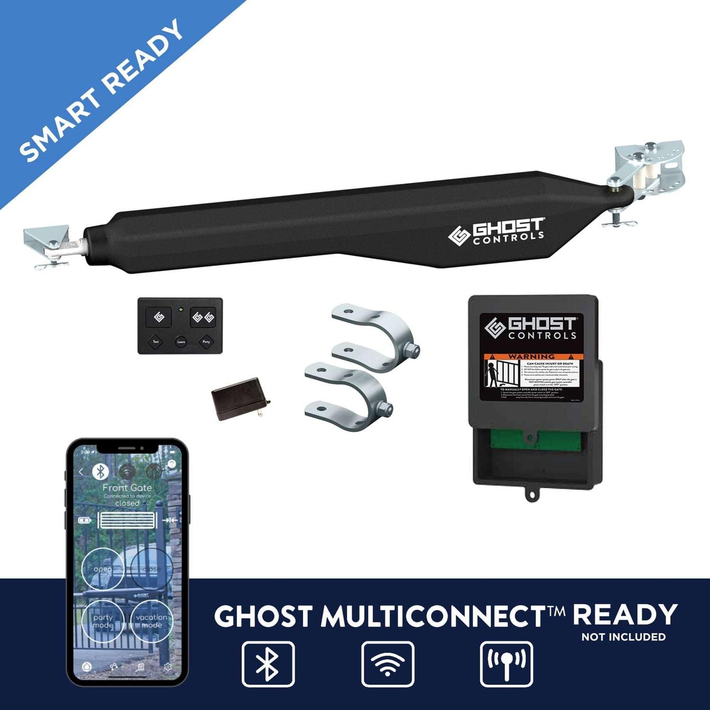 Ghost Controls Decorative Single Automatic Gate Opener Smart Bundle with MultiConnect