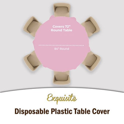Exquisite 12-Pack Premium Plastic Tablecloth 84in. Round Table Cover - Pink