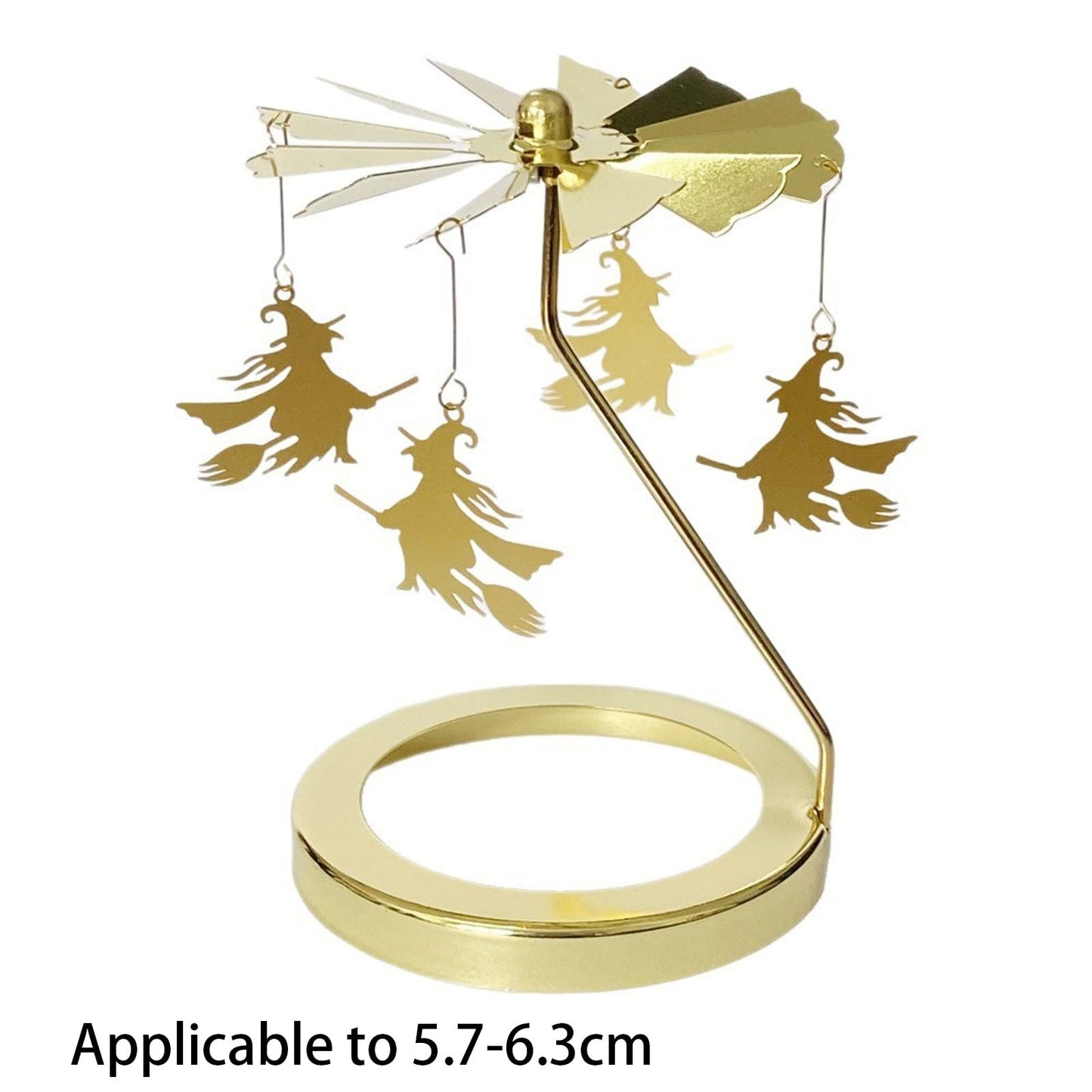Flying Witch Candle Carousel Topper, Halloween Witch Decor Rotating Candle Holder Topper Candlestick Tealight Rotating Shadow Holders for Home, Centerpiece, Candlestick Tealight Decor (Gold_6.3cm)