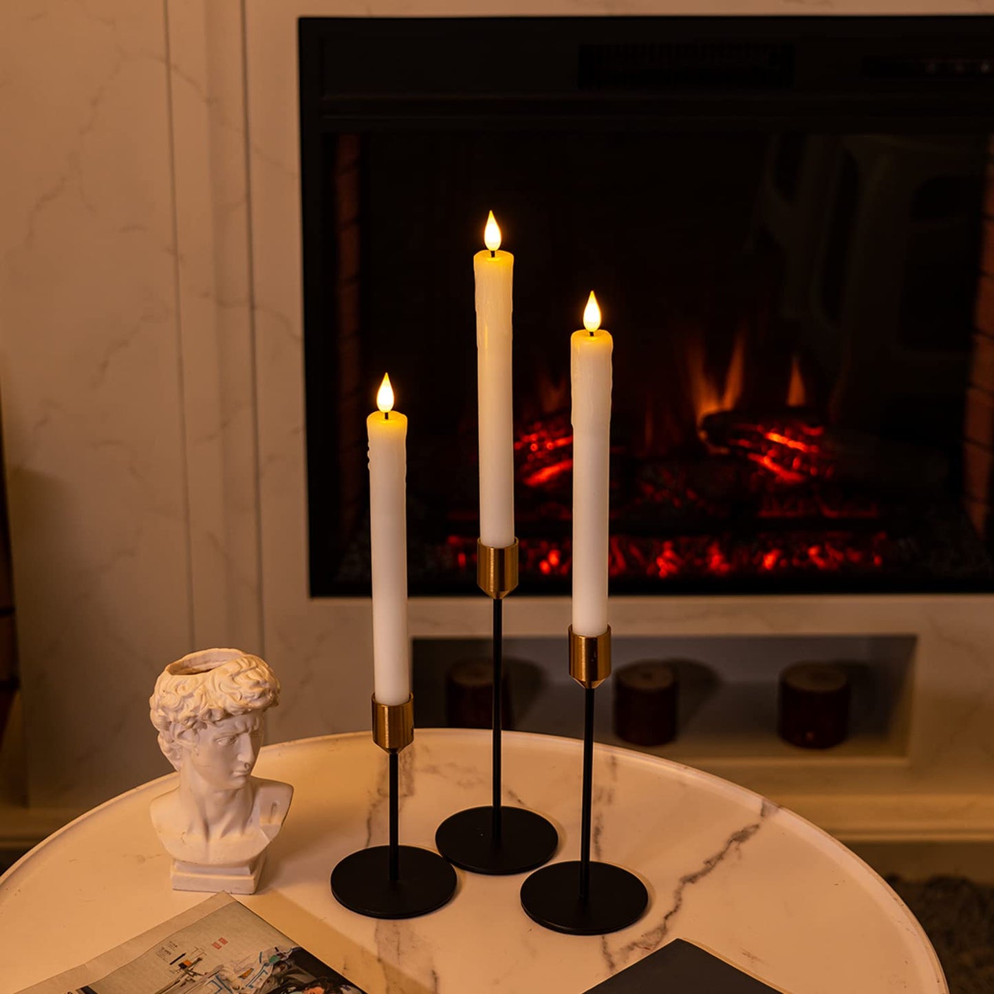 Homemory 3 Pcs Real Wax Flameless Taper Candles with Remote Timer and Dimmer, Battery Operated Candlesticks with Flickering Light, White Window Candles, 9.6 Inches for for Wedding Home Decor