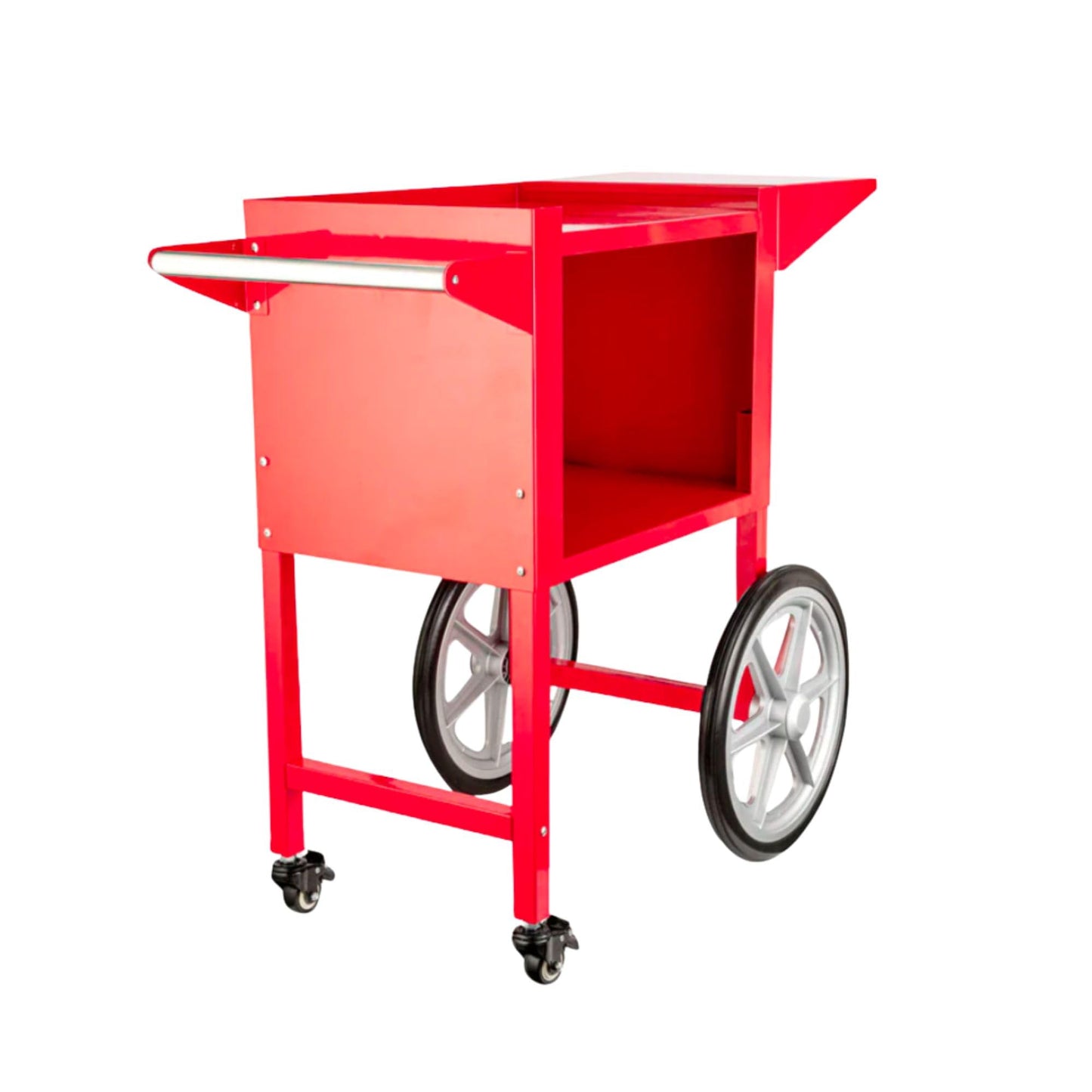 Restaurantware CART ONLY: Hi Tek Popcorn Stand For 8 Ounce Popcorn Maker 1 Red Popcorn Cart - Popcorn Machine Sold Separately 2 Wheels and 2 Locking Casters Stainless Steel Popcorn Popper Stand