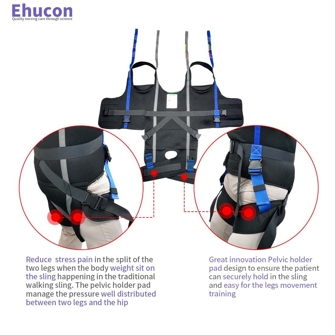 EZ Assistive Patient Lift Walking Sling Medical Hoist Standing Aids for Ambulating Support Training, Pelvic Padded 500lbs Safety Loading Weight (Black-XL)