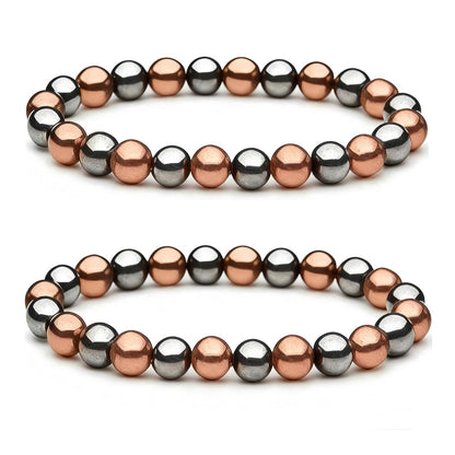 Woman Copper Bracelets Hematite Magnet Bracelet for Woman Man, Womens Copper Bracelets for Pain Relief, Valentine's Day Aniversary Gift Health Gift for Family Pulsera Magnetica Hombre For Mom, 2 Pack