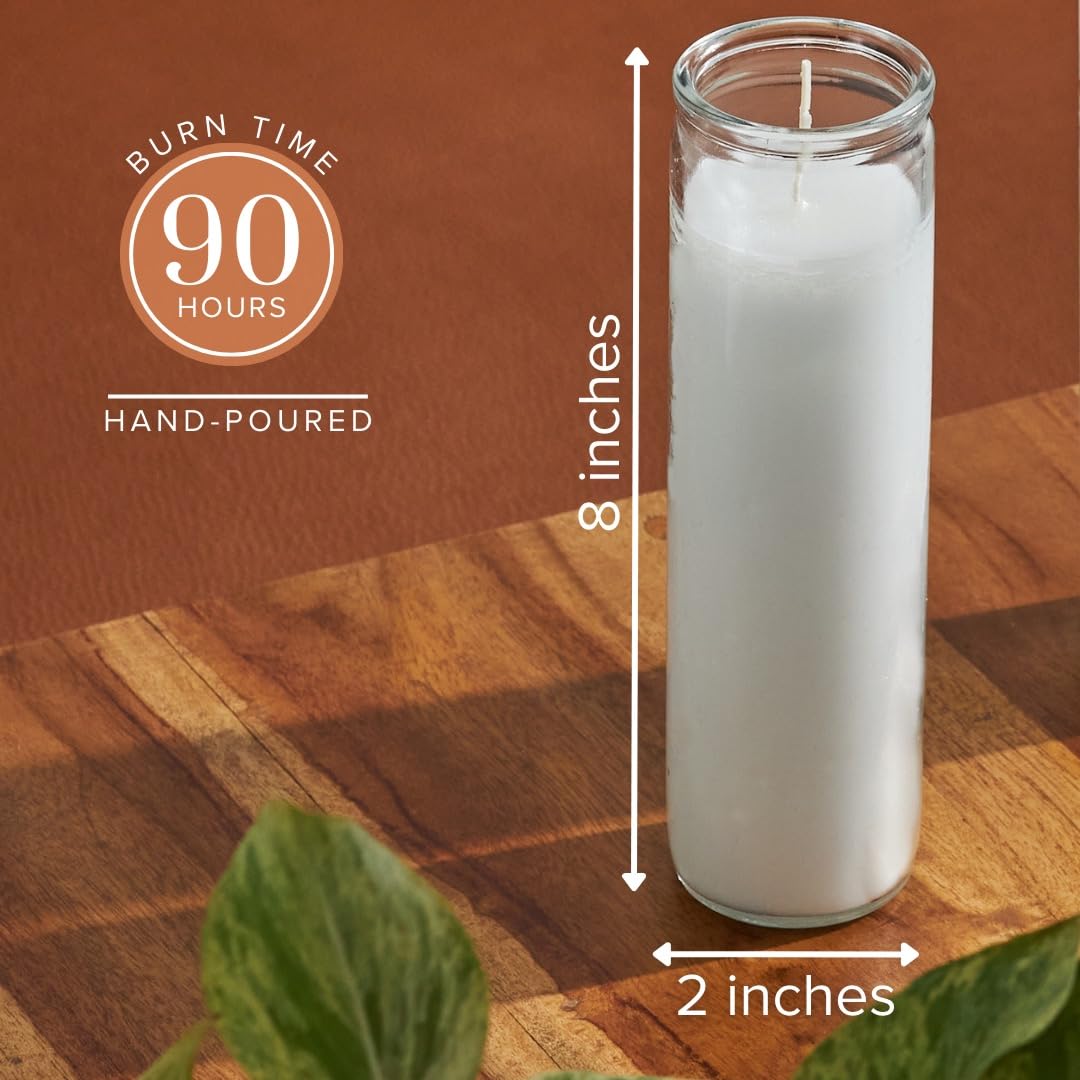 Simply Soson 2x8 inch White Devotional Candles in Glass Jar - 6 Pack - 90 Hours – Prayer Candle - Tall Pillar Candles for Religious, Memorials, Party Decor