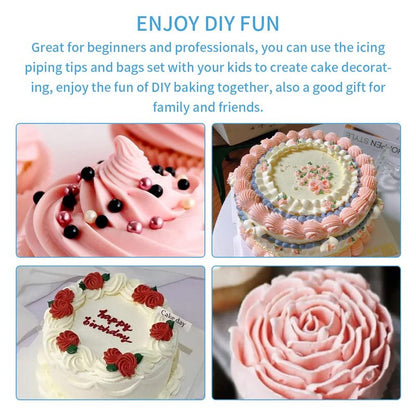 27-Piece Cake Decorating Kit with 24 Stainless Steel Nozzles, Reusable Silicone Bag, Coupler & Tie - Icing Bags and Tips Set for Cupcakes, Cookies & Baking
