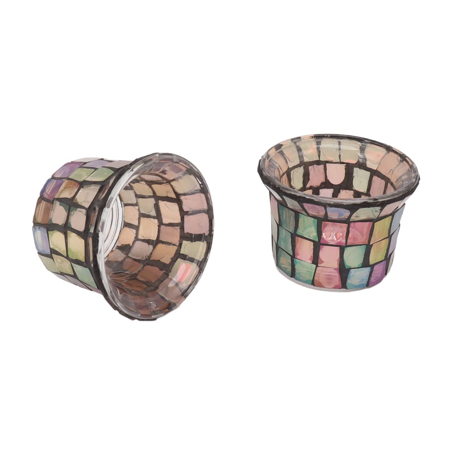 Jeanoko Mosaic Tealight Holder Set of 6 Solid Glass Candle Holder Cups for Wedding Table Centerpiece Meditation Decor Brown for Tealights Prayer Candles and Mini Planters