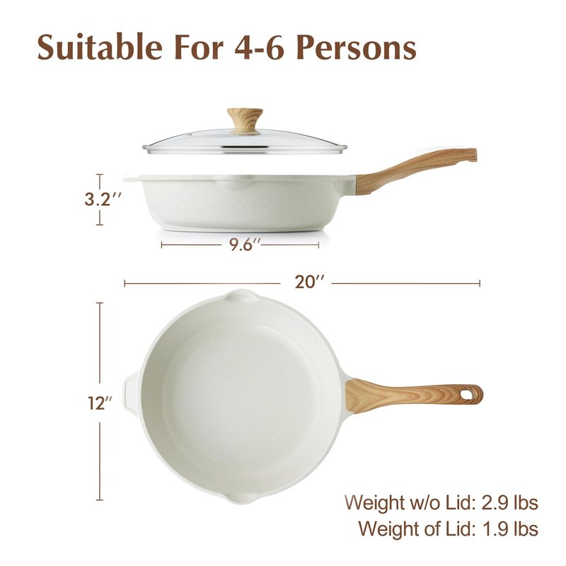 SENSARTE Nonstick Ceramic Saute Pan 12-Inch, 5QT Non-toxic Deep Frying Pan Skillet with Lid, Healthy No Teflon Cookware, Stay Cool Handle, Induction Compatible, PFAS Free