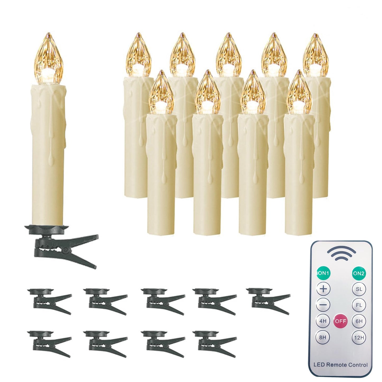HANNAHONG 10 PCS Flamless Taper Fake Candles,Battery Operated LED Window Flickering Lights with Timer Remote, Perfect for Christmas Holiday Home Party Decoration, Warm White