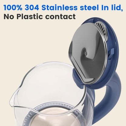 Nuxatoms Glass Electric Kettle, No Plastic Contact With Water, 1.8L Electric Tea Pot, Automatic Shut-off, Borosilicate glass Visual Boiling, Water Heater & Teapot Perfect For Tea & Coffee