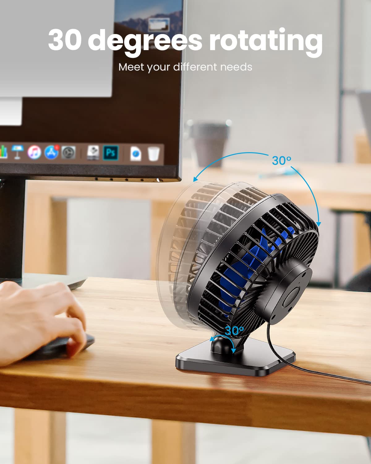 Gaiatop USB Desk Fan, Small But Powerful, Personal Portable Quiet 3 Speeds, Adjustable Mini Table Desktop fan for Cooling Home Office Car Summer Travel Gifts Blue