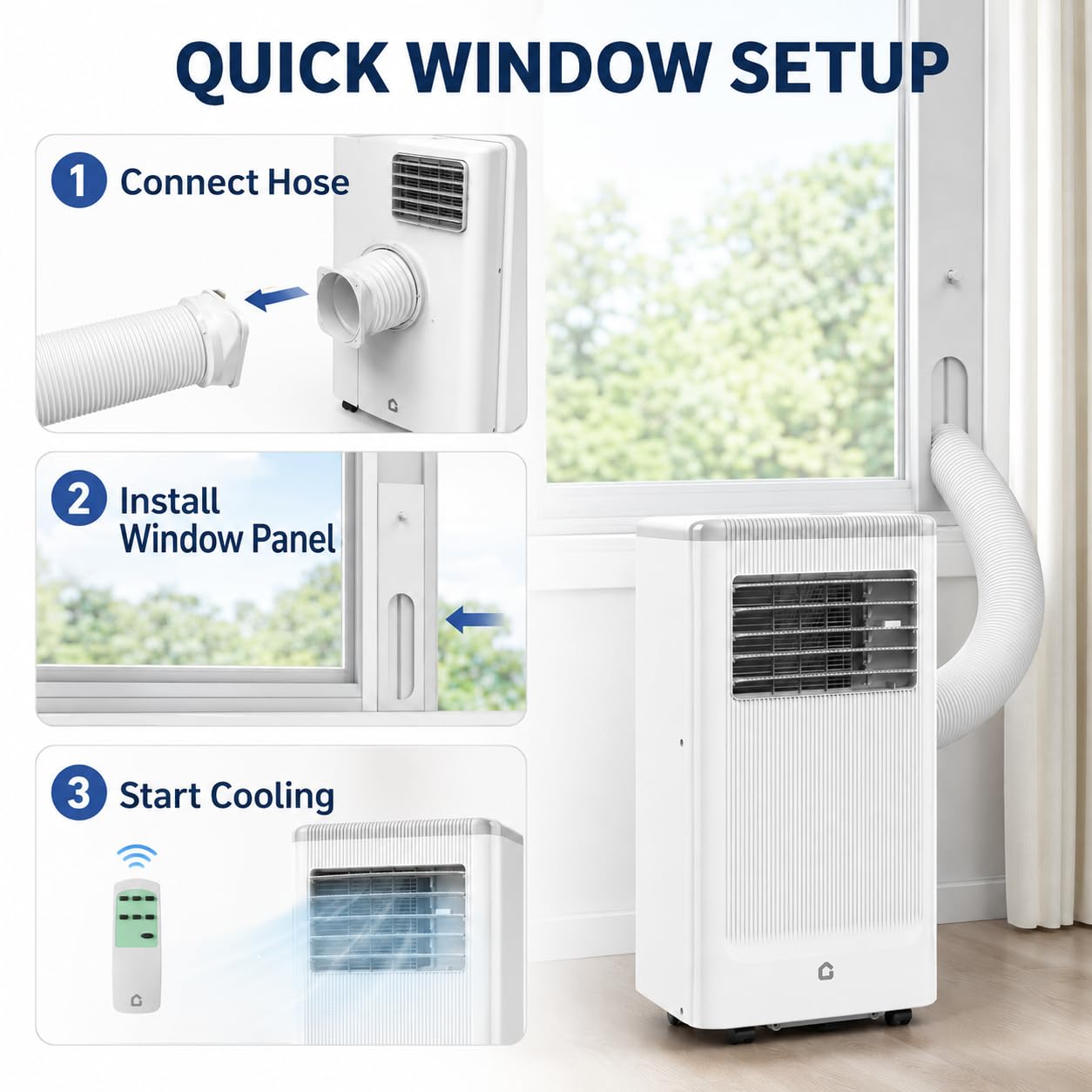 GarveeLife 8,000 BTU Portable Air Conditioner for Bedroom Office Dorm, Cools up to 350 Sq. Ft, 3-in-1 Compact AC Unit with Cooling, Dehumidifier, Fan Modes, Remote Control and Window Kit, White