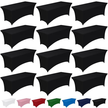 Pureegg Spandex Tablecloth 6ft - 12 Pack, Fitted and Tight Cloth for Rectangle Table, Wrinkle-Free and Stretch Table Cover for Party, Wedding, Banquet and Birthday, Black