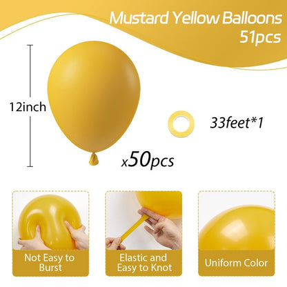 Mustard Yellow Balloons 12 inch, Mustard Yellow Latex Balloons 50pcs Party Balloons for Sunflower Bee Thanksgiving Fall Baby Shower Birthday Party Decorations