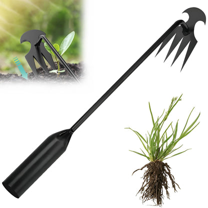 fugit Weed Puller Tool Garden Weed Pulling Tool– 15.7” Portable Garden Weeder, 4 Teeth Manganese Steel Forged Hand Tool for Uprooting Weeds, Ideal for Gardening (1PCS)
