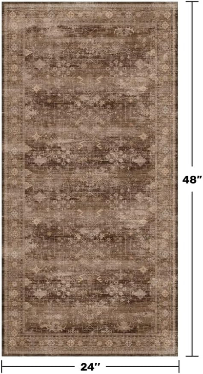 Regine Switzerland Brown 2x4 Entryway Runner Rug - Non-Slip, Washable, Vintage Taupe Design
