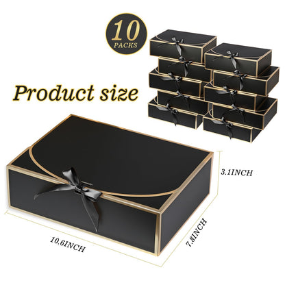 WLUSEAXI 10Pack Black Gift Boxes, 10.6x7.8x3.1Inch Bridesmaid Proposal Box with Ribbons, Gift Boxes with Lids for Presents, Mother's Day, Wedding, Groomsmen Proposal, Birthday Party