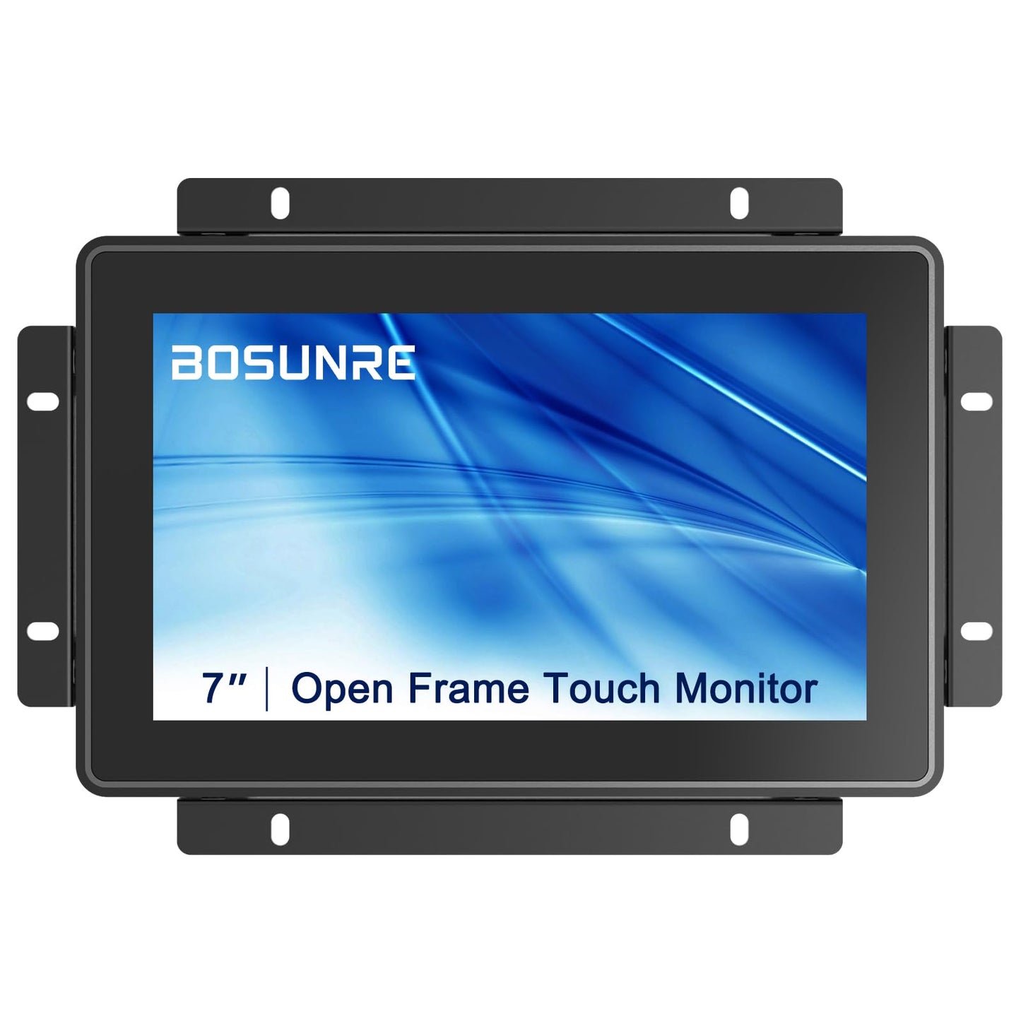 Bosunre 7 Inch Open Frame Touch Screen Monitor, 10-Point Capacitive Touch Display, 1024x600 Resolution, IP65 Industrial Monitor, Black Metal Housing, Open Bracket Mount for HMI Control Panels