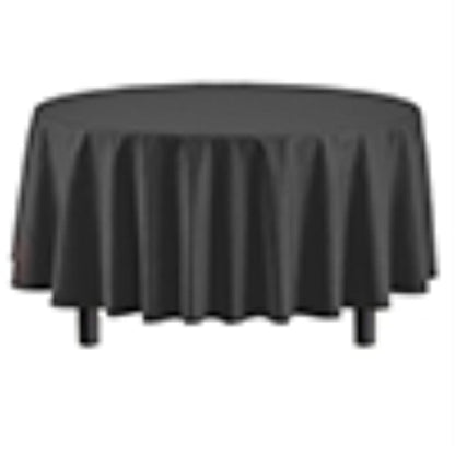 Exquisite 6-Pack Plastic Tablecloth 84 inch Round Value Pack Plastic Table Cover - Black