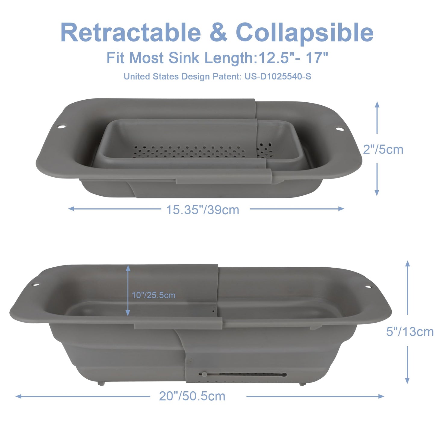 ROTTOGOON 7Qt Collapsible Colander Strainer, Expandable Over the Sink Colander, Adjustable Silicone Kitchen Sink Strainer, Foldable Large Colanders Basket to Wash Vegetable, Fruit, 15" to 19.8"
