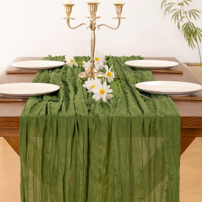 Socomi 6pcs Campsite Green Summer Cheesecloth Table Runner Boho Rustic Gauze 120 inch 10FT Cheese Cloth Sheer Runner for Wedding Party Baby Shower Birthday Home Decor Holiday Decorations