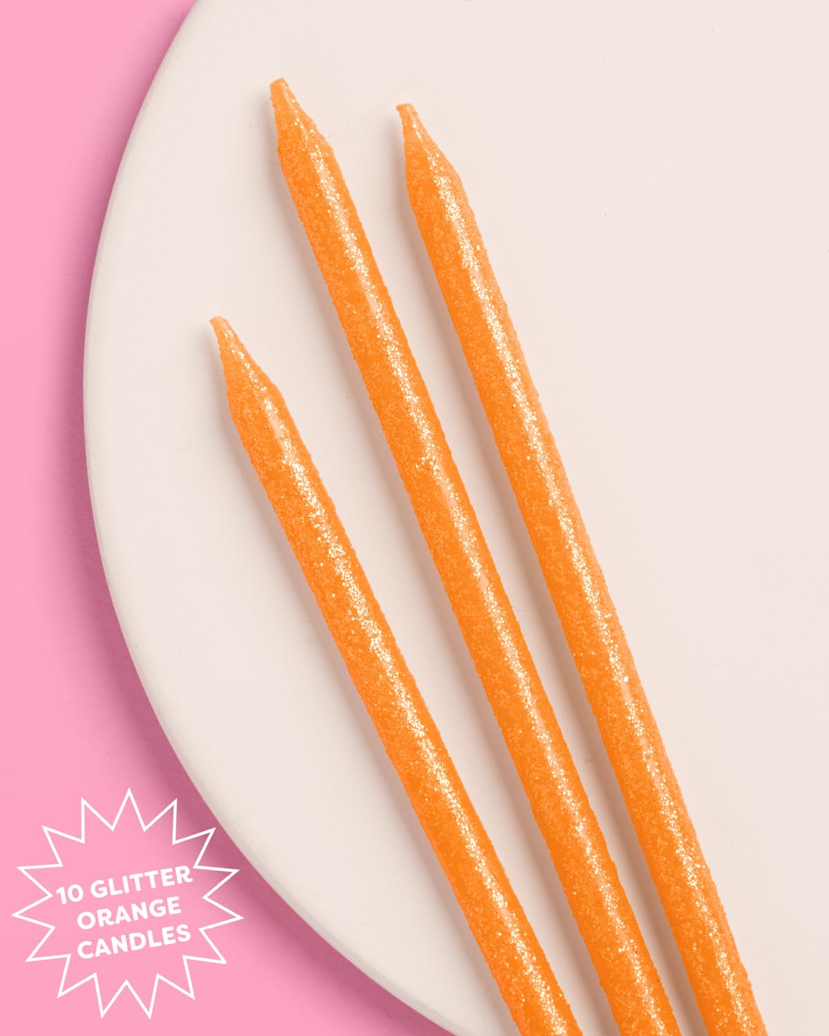 xo, Fetti Orange Glitter Birthday Candles - 10 Pack | Showgirl Birthday, Summer, Kids Party, Pool Party, Halloween