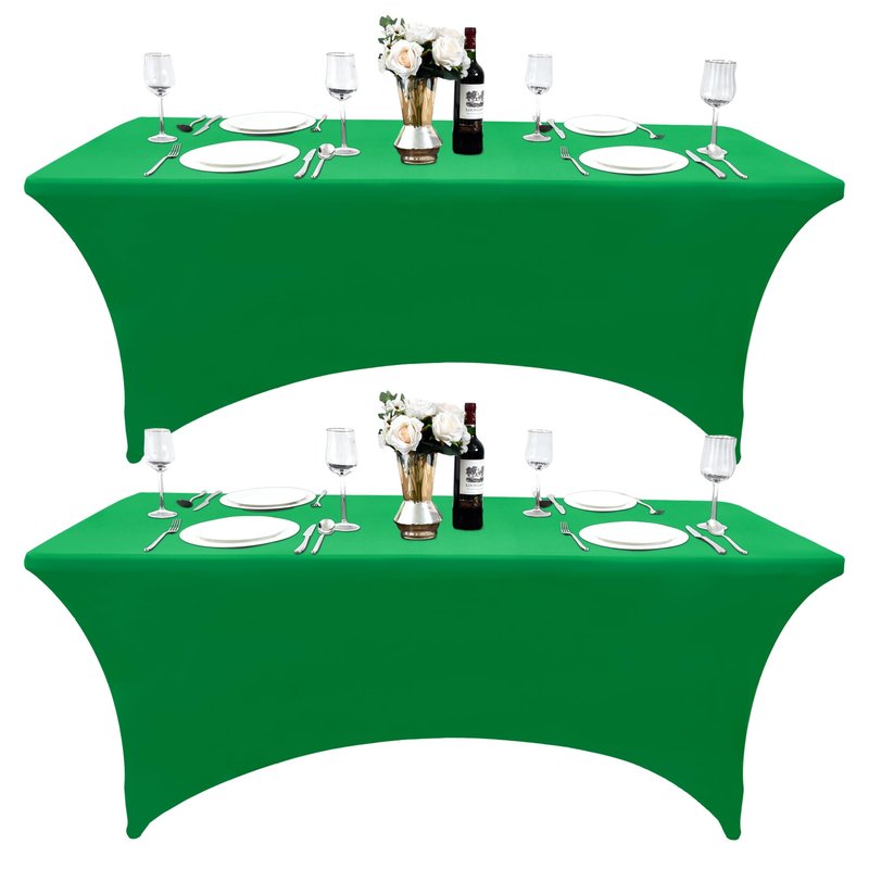 ZarzaaSik 2-Pack 8ft Spandex Table Covers for Rectangle Folding Tables - Washable Elastic Tablecloth - Ultimate Fitted Table Protector for Birthday Parties, Trade Shows, Banquet
