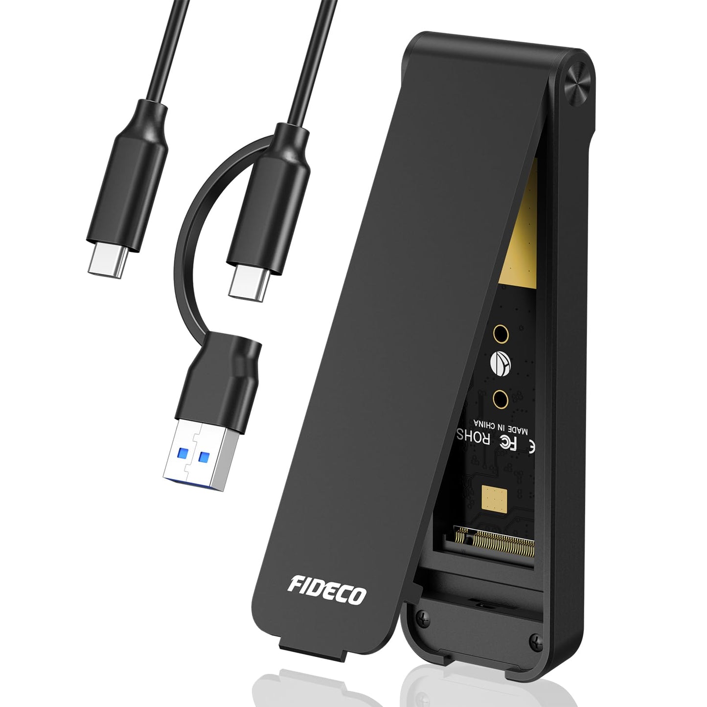 FIDECO M.2 NVMe SSD Enclosure, M.2 NVMe to USB Adapter, USB 3.2 Gen 2 (10Gbps) SSD Reader for M & M+B Key, Sandwich Style Design, Tool-Free Installation, Support UASP and Trim