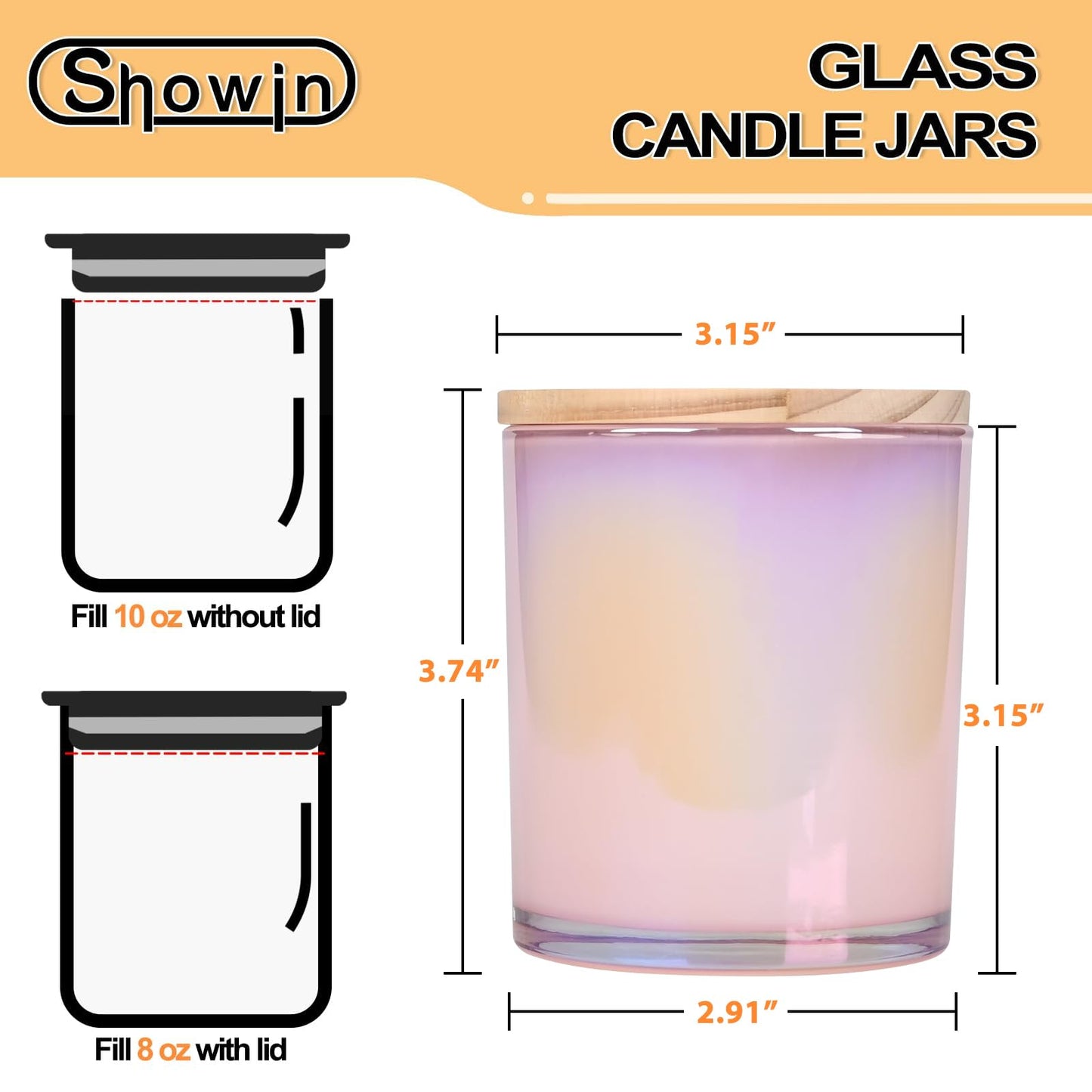 SHOWIN 10 OZ Thick Candle Jars for Making Candles 15 Pcs, Empty Jars with Wood Lids for Candle Making, Sample Container, Glitter Pink