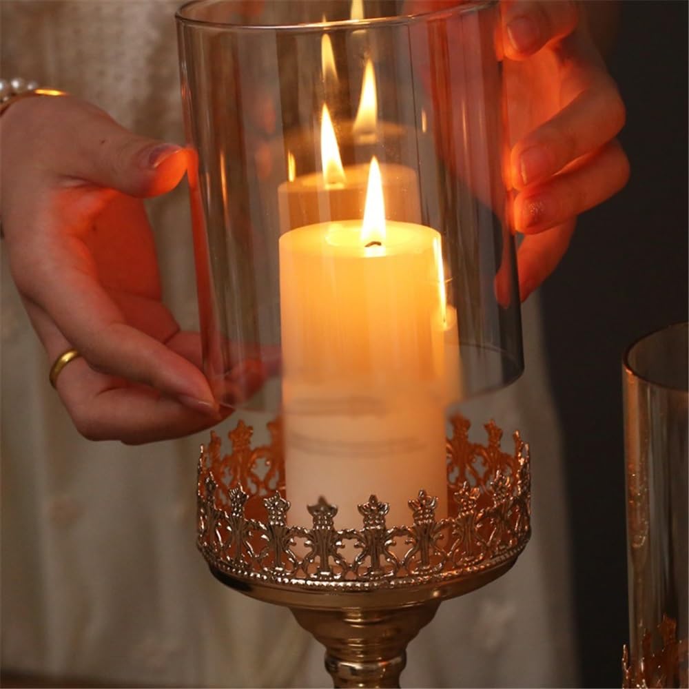 Candlestick Holders Light Luxury Gold Tall Candlestick Metal Glass Dinner Table Decoration Candle Holder Candle Holders(Large)
