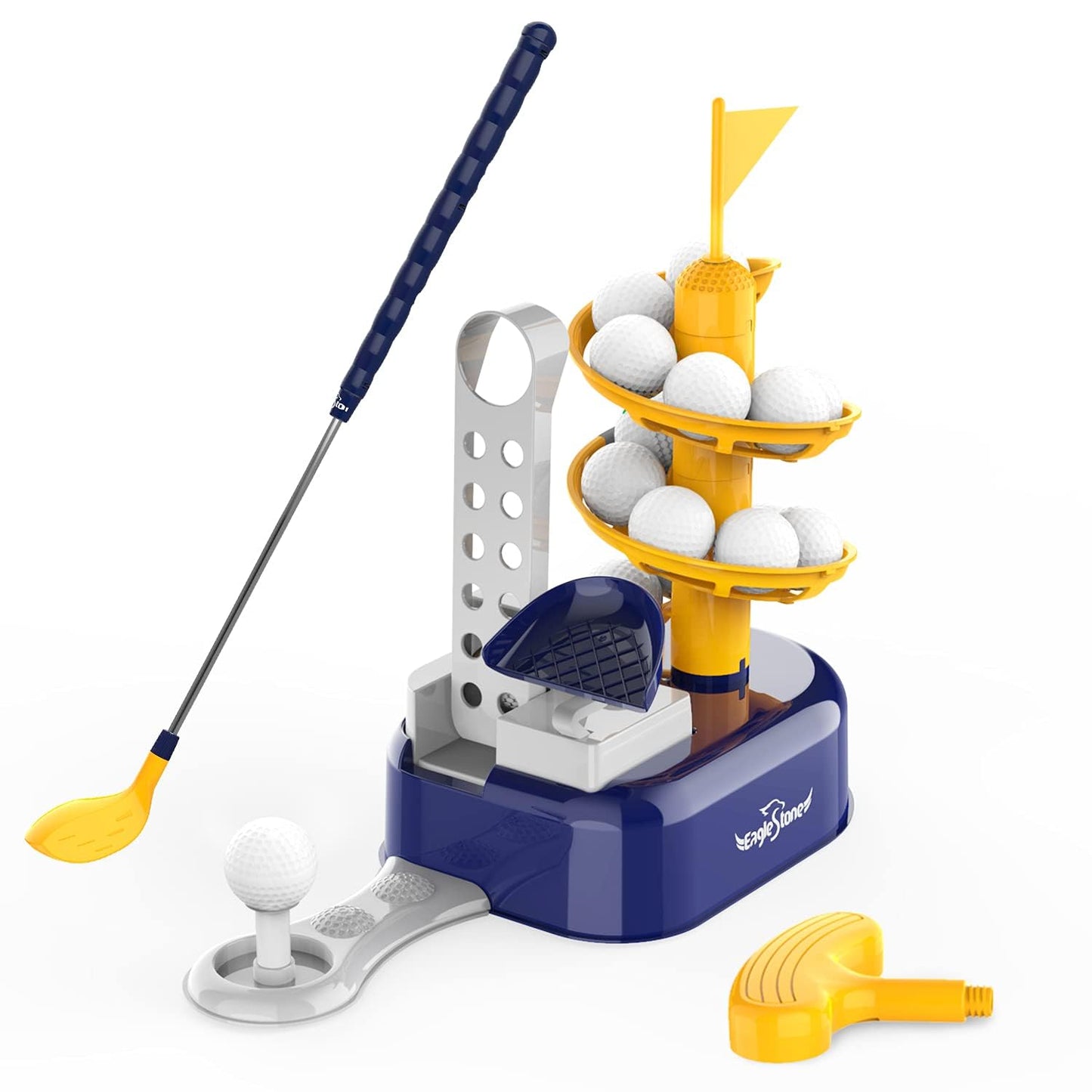EagleStone Toddler Golf Set with Foot Pedal Launcher, Kids Golf Toy for Ages 3-8, Includes Adjustable Golf Club, 15 Balls & Golf Cart, Indoor&Outdoor Sports Gift for Boys and Girls