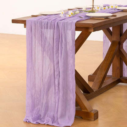 Socomi 3pcs Lilac Purple Lavender Cheesecloth Table Runner Summer Boho Rustic Gauze 120 inch 10FT Cheese Cloth Sheer Runner for Wedding Party Baby Shower Birthday Home Decor Holiday Decorations