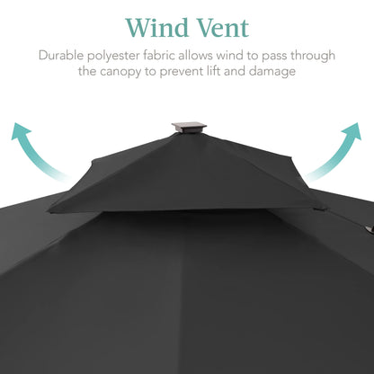 Best Choice Products 10x10ft Cantilever Patio Umbrella w/Base Included, Solar LED Lights 360 Rotation Large Offset Hanging Outdoor Shade for Deck Pool Backyard w/Stand – Gray