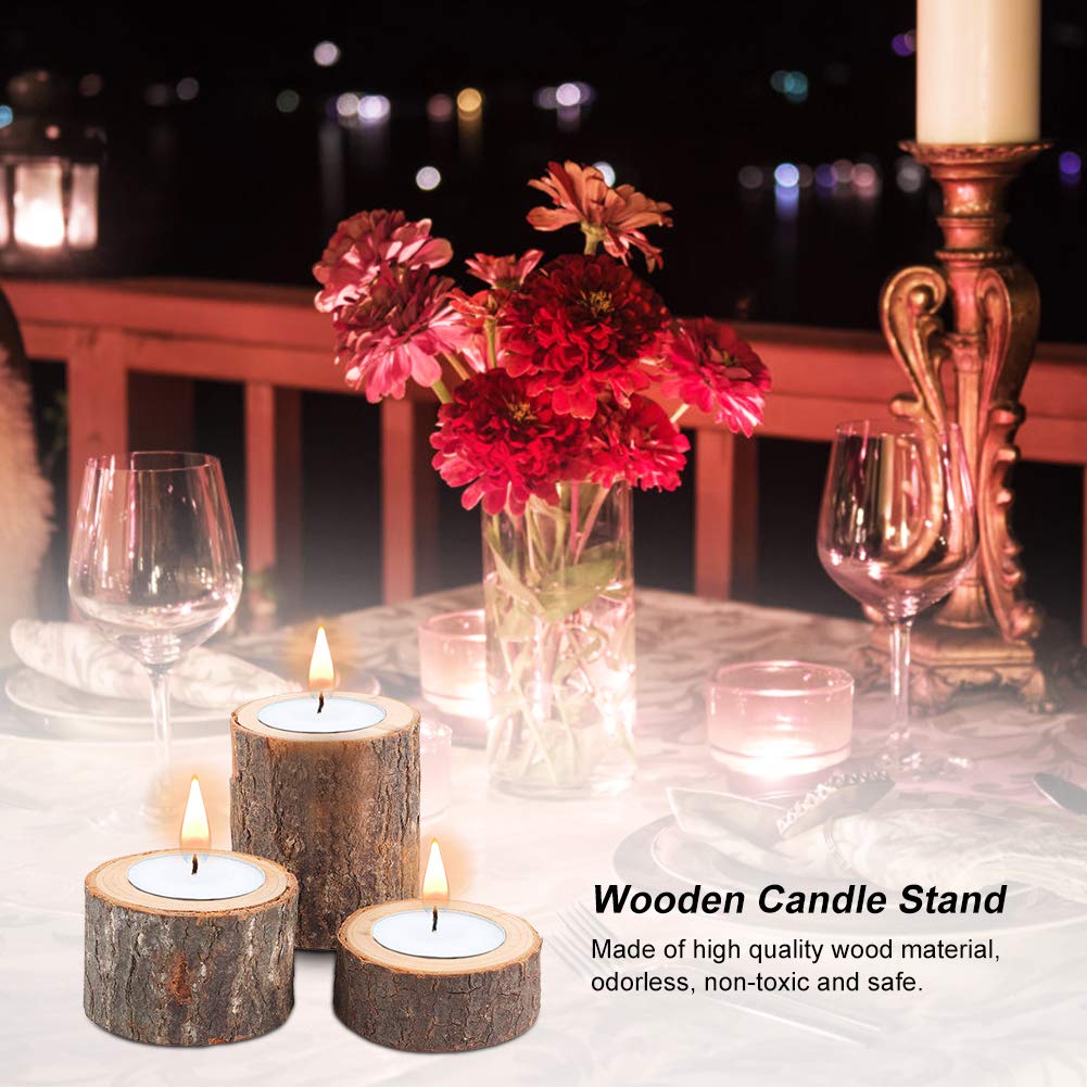 3PCS Wooden Tealight Candle Holder, Birch Logs Candle Holder Stand Wood Votive Tealight Holder Candlestick Centerpiece for Rustic Wedding Party Birthday Holiday Decor