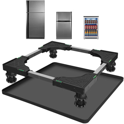 Mini Fridge Stand with Silicone Mat, Universal Stand Base is Adjustable, 4 Sturdy Feet and Hardened Steel Tube, 24''x 24'' Drain Pan, Suitable for Fridge, Washing Machine, Dryer, Wine Cabinet.