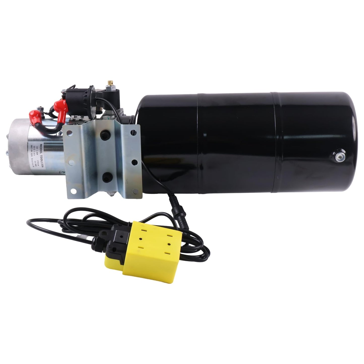 Solarhome 12V DC Single Acting Hydraulic Power Unit 1.6KW 2600PSI 1.1GPM Steel Tank 12 Quart(3 Gal) with Remote Control 8Ft Long Flange with 4 Holes Through SAE 8 Ports