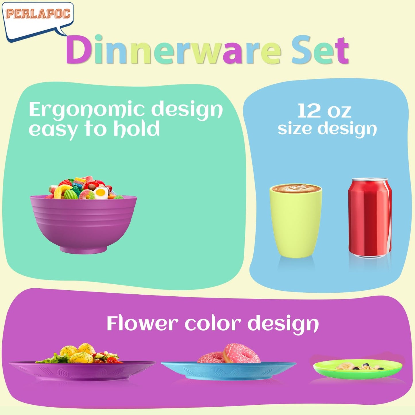 Wheat Straw Dinnerware Set 40-Piece Service for 8 Unbreakable Dishes Set Plates and Bowls Sets Drinking Glasses Microwave Safe Dish Set Lightweight Dinnerware Set for Home & Kitchen - Yellow