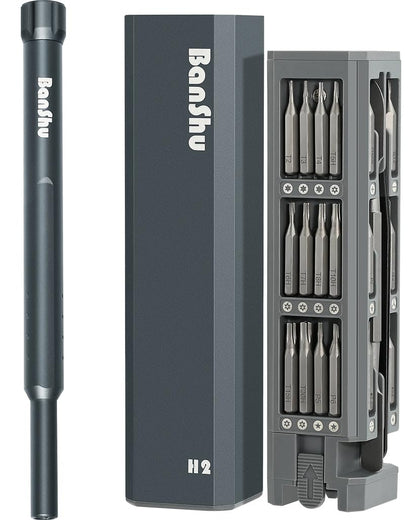Banshu 46 in 1 Small Precision Screwdriver Set, Metal Case, All-in-one Mini Screwdriver Set with Phillips, Flat, Torx Star Magnetic Bits for Eyeglasses, Watch, Phone, Laptop, MacBook, PC, Camera, Toys