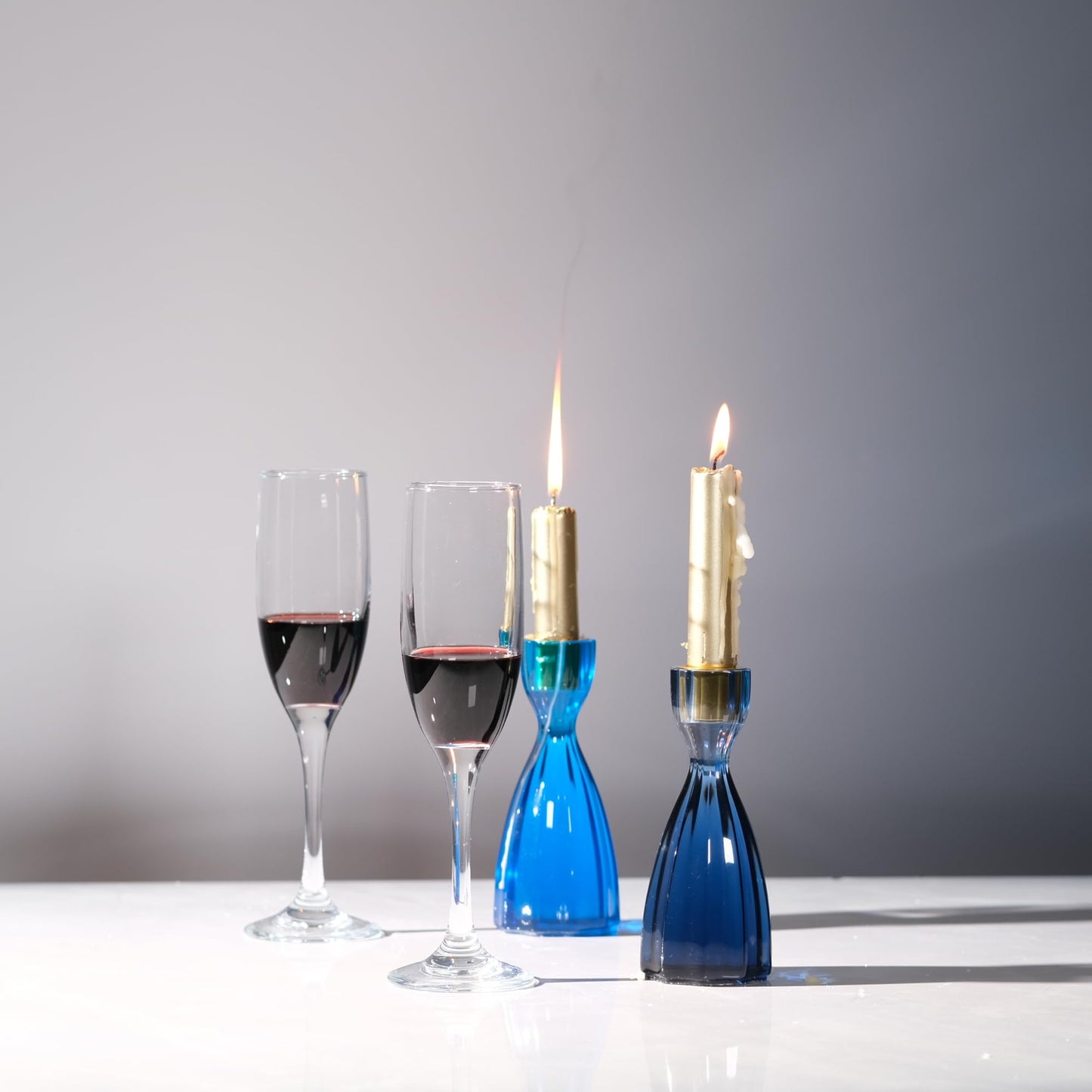 ICNBUYS Twizzle Twist Candle Holder, Decorative Candlestick for Table Display, Romantic Decoration, Unique Home DÉCOR Aesthetic, Housewarming Gift, Black Blue Height 5.7 inches Set of 2 - Resin