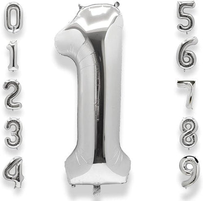 AULE 40-Inch Silver Foil Number Balloon | Jumbo 0-9 for Birthday & Anniversary Celebrations