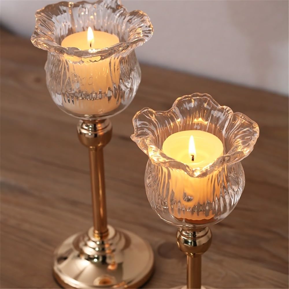 YUHUAWF Candle Holderss European Crystal Glass Tall Candle Holder Candlelight Dinner Table Decoration Home Furnishings Decorative Candlestick(Large)