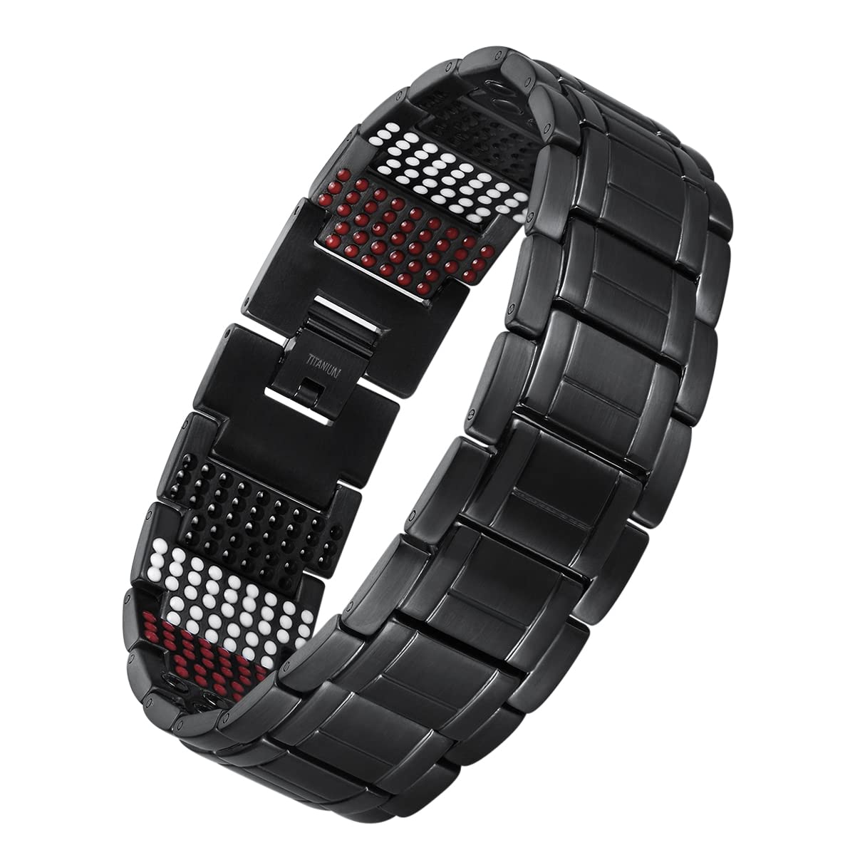 USWEL Strengthen Titanium/Copper Magnetic Bracelet Men's Bracelet with Black PVD Coating 613pcs Minerals Magnetic Wristband (Black)