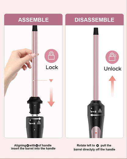 3 in 1 Curling Iron, Curling Wand Set with 3 Interchangable Ceramic Beach Waves Wands(0.75"-1.25"), Dual Voltage 30s Fast Heating with Heat Resistant Glove & 2 Clip for Long/Short All Hairstyle